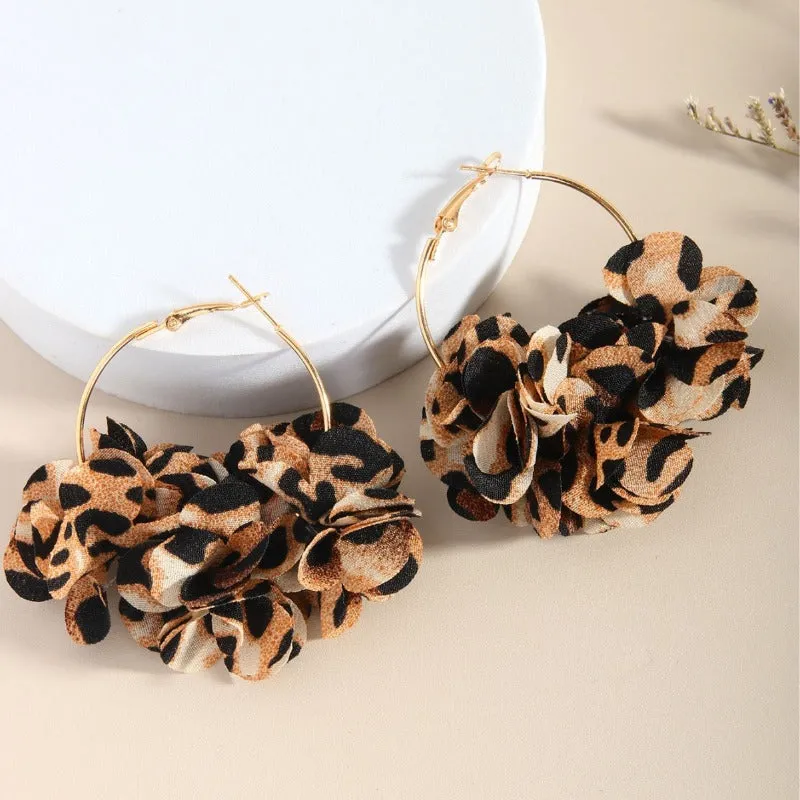 Wholesale Maillard Leopard Print Round Petal European and American Trendy Sweet and Cool High-end Earrings