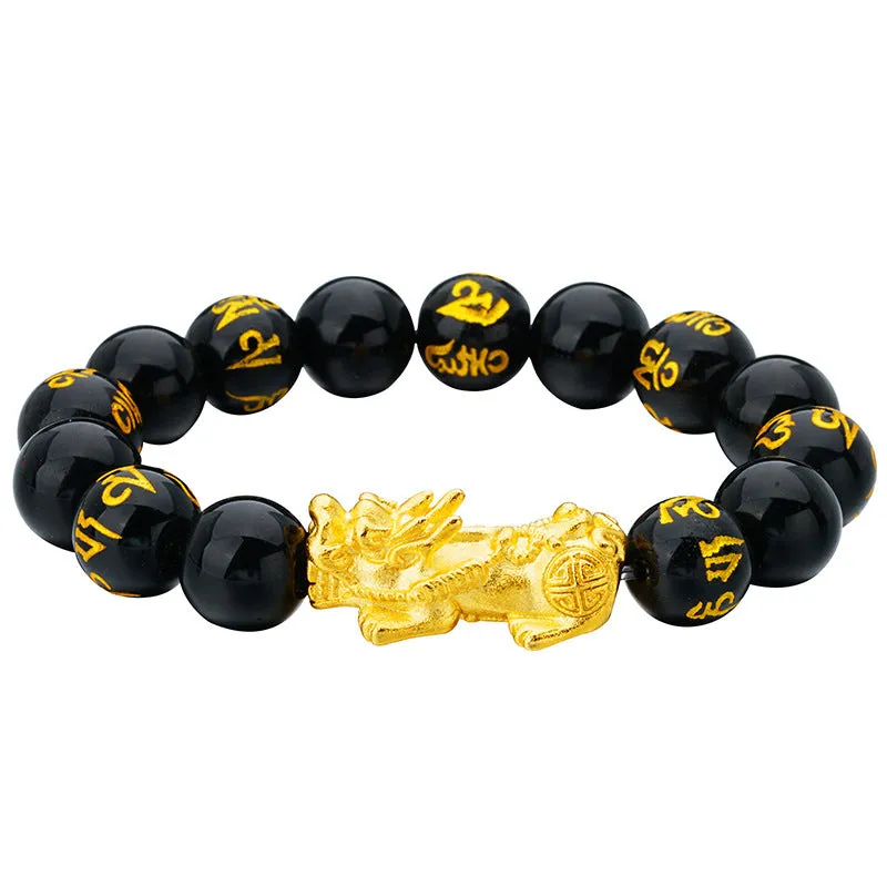 Wholesale Male 12mm Obsidian Brave Troops Copper Bracelet