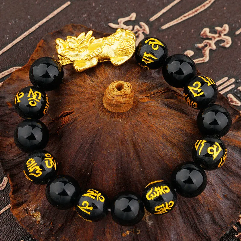 Wholesale Male 12mm Obsidian Brave Troops Copper Bracelet