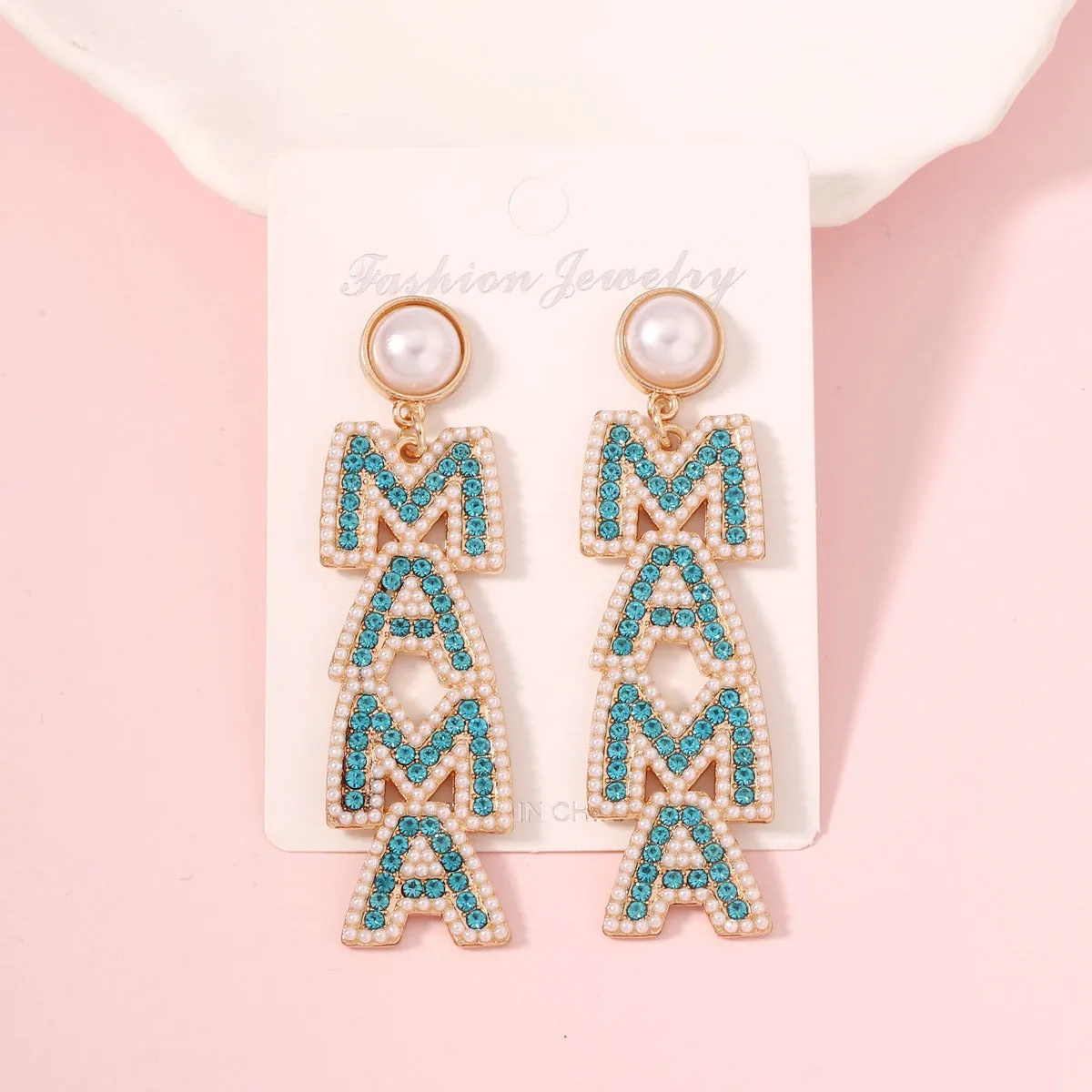 Wholesale MAMA Mother's Day Diamond Pearl Earrings
