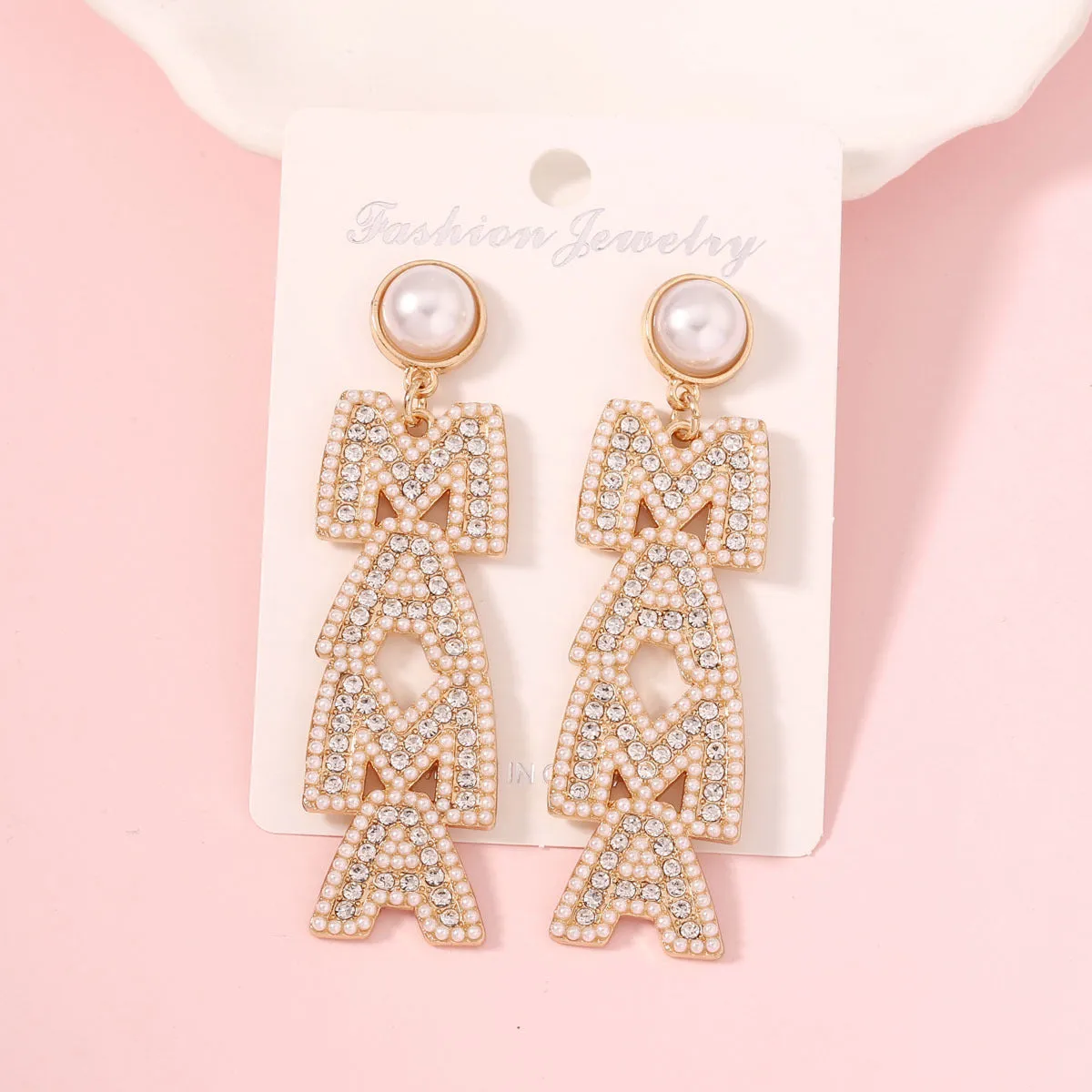 Wholesale MAMA Mother's Day Diamond Pearl Earrings