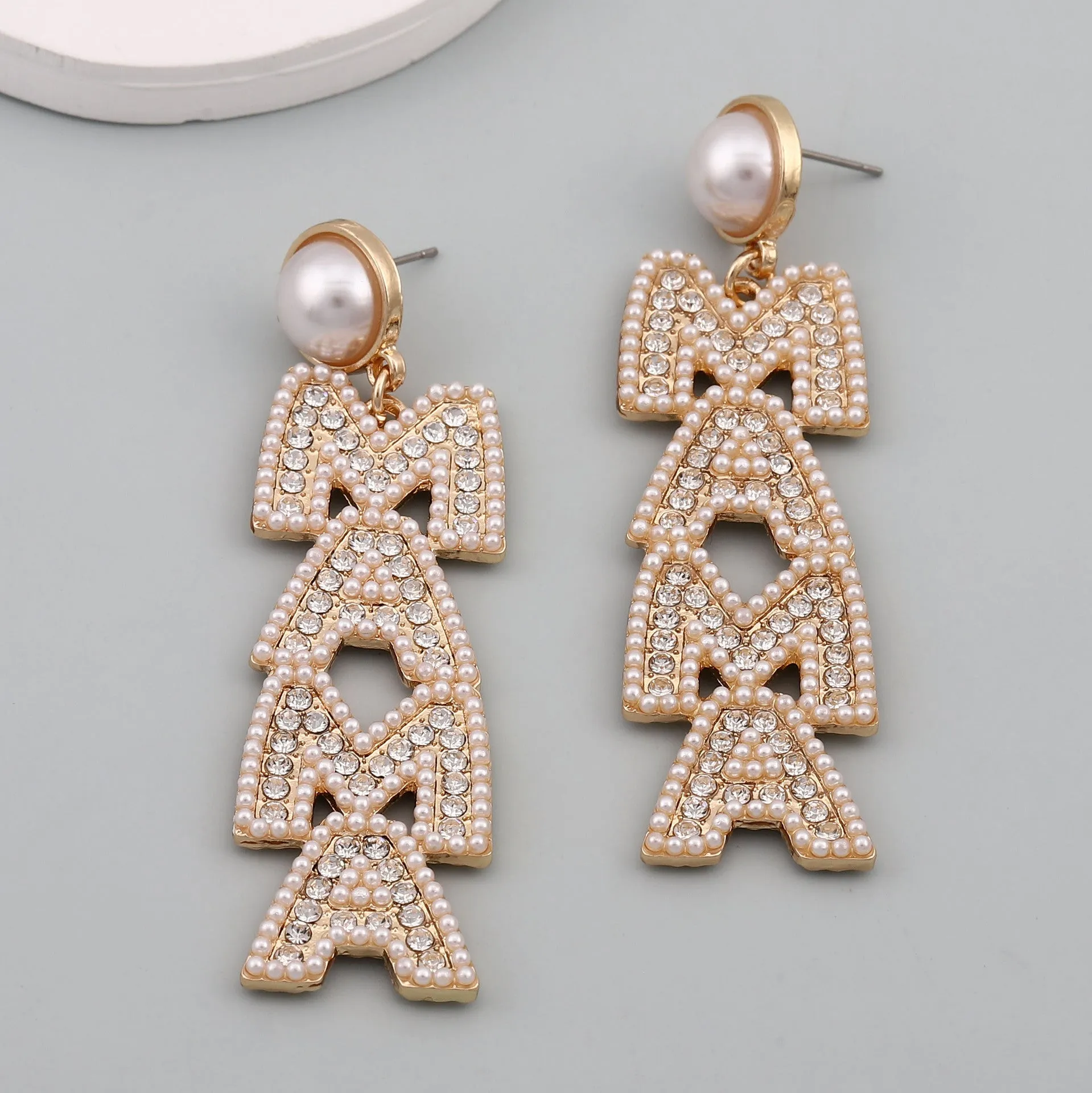Wholesale MAMA Mother's Day Diamond Pearl Earrings