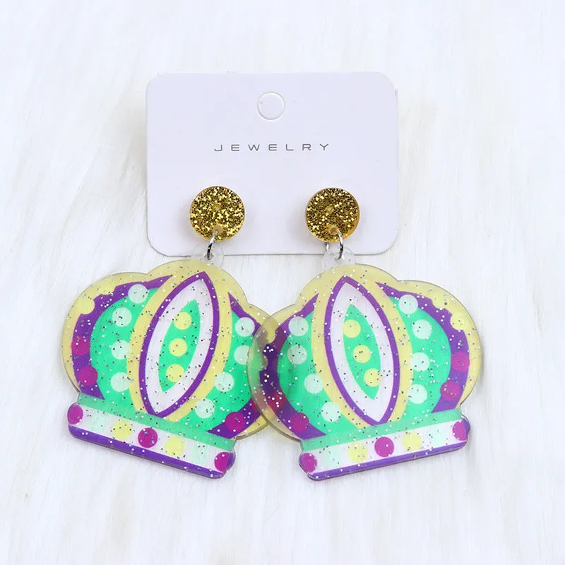 Wholesale Mardi Gras Water-saving Drop Shaped Minimalist Acrylic Earrings