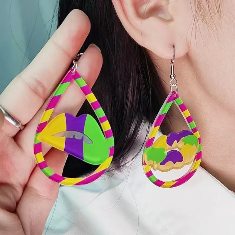 Wholesale Mardi Gras Water-saving Drop Shaped Minimalist Acrylic Earrings