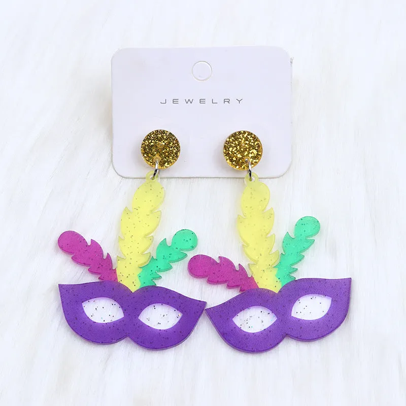 Wholesale Mardi Gras Water-saving Drop Shaped Minimalist Acrylic Earrings