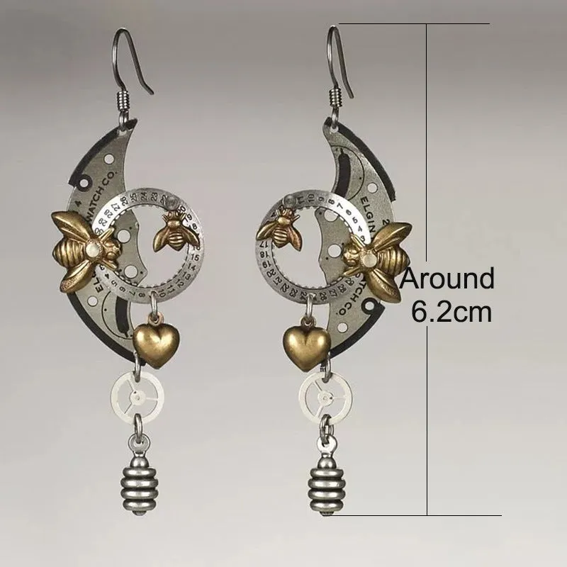 Wholesale Mechanical Gear Punk Pendant Bee Roulette Pointer Retro Creative Earrings