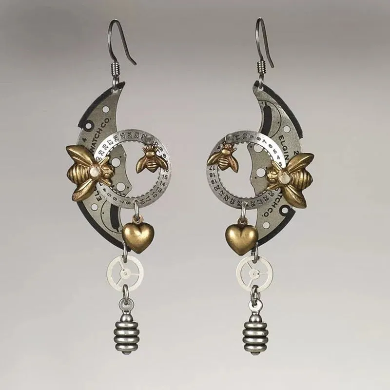 Wholesale Mechanical Gear Punk Pendant Bee Roulette Pointer Retro Creative Earrings