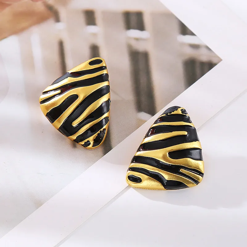 Wholesale Medieval Geometric Triangle Retro Zebra Pattern Earrings