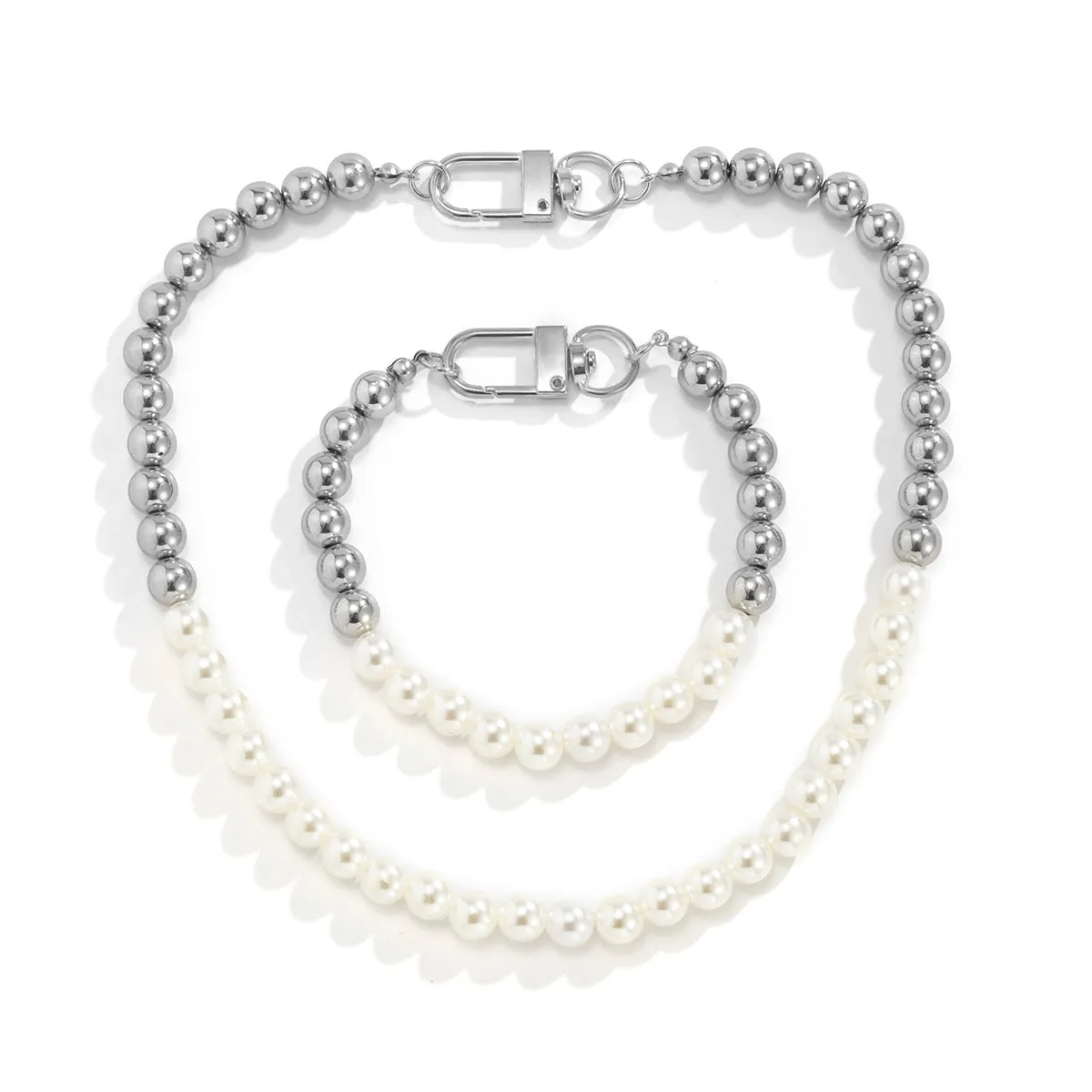 Wholesale Men's Collarbone Pearl Necklace Bracelet Set