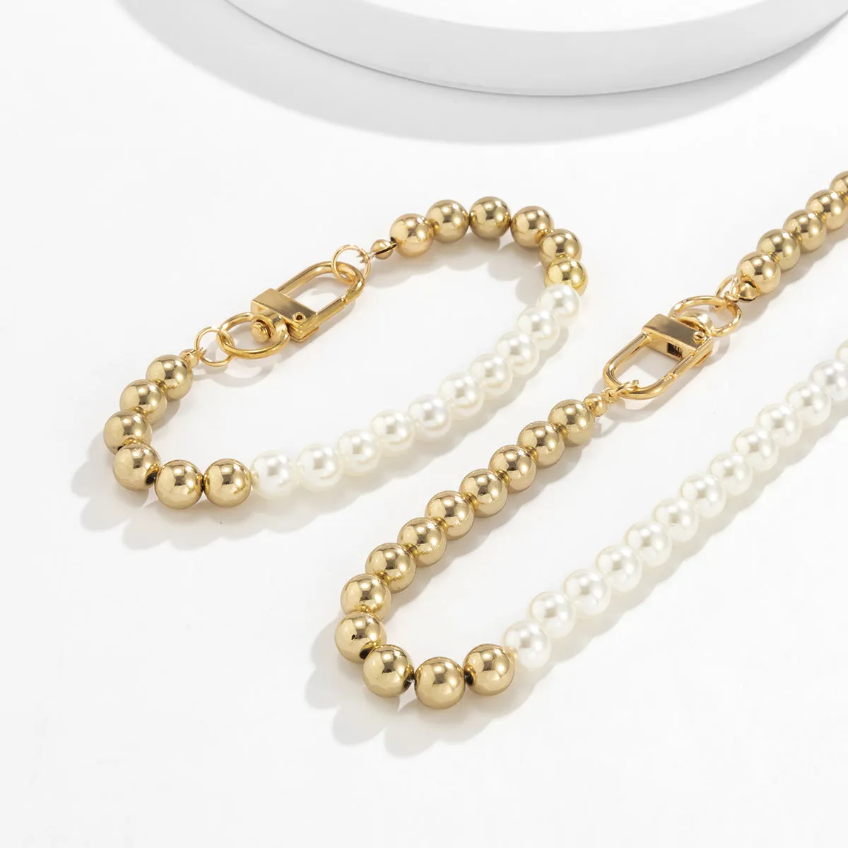 Wholesale Men's Collarbone Pearl Necklace Bracelet Set