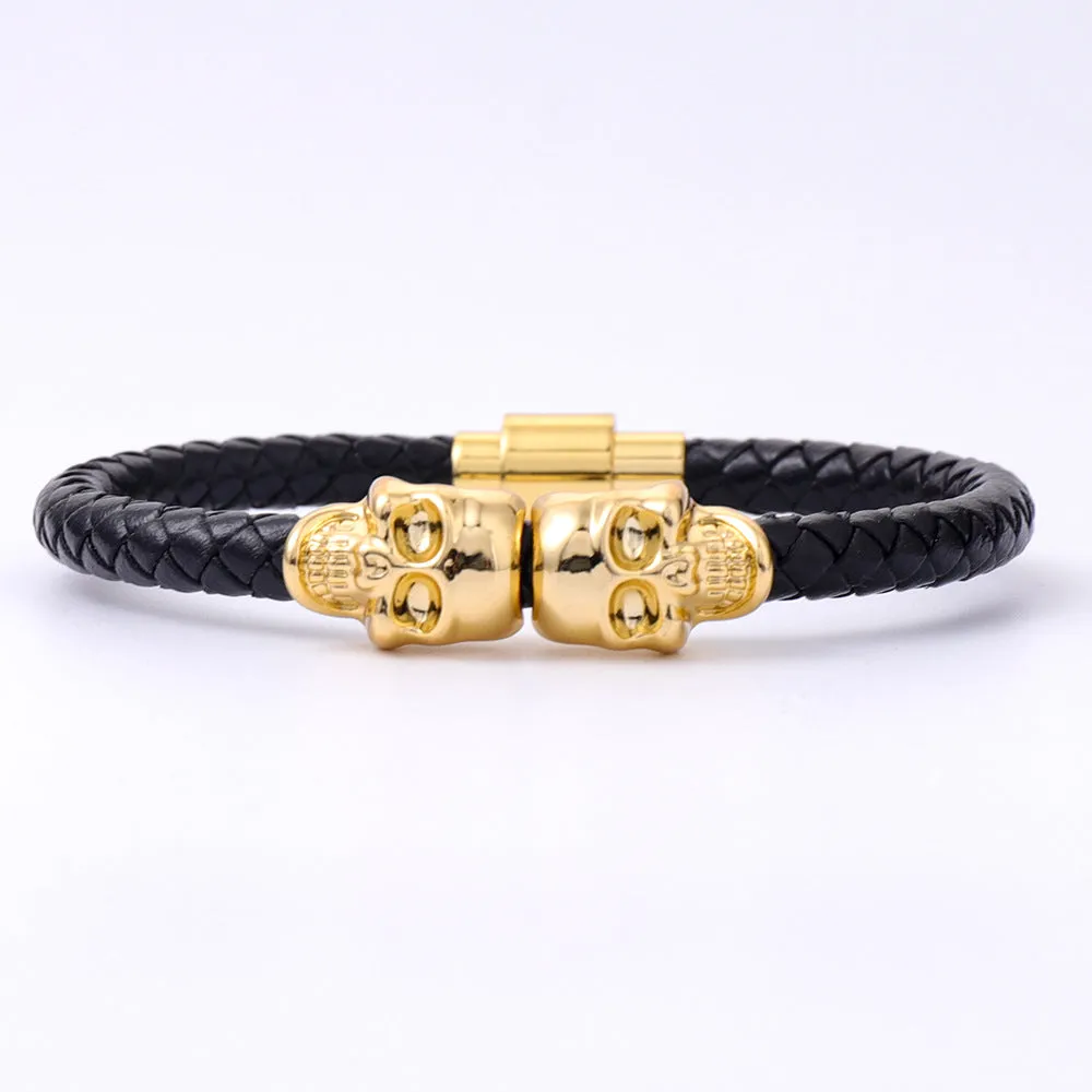 Wholesale men's cowhide punk style skull head Bracelet