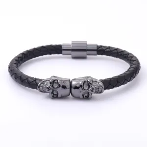 Wholesale men's cowhide punk style skull head Bracelet