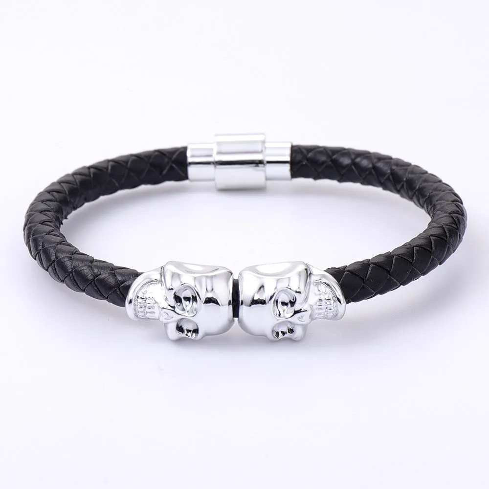 Wholesale men's cowhide punk style skull head Bracelet