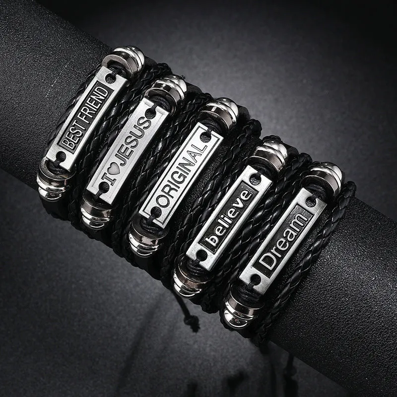Wholesale Men's Vintage Handwoven Versatile Leather Bracelet