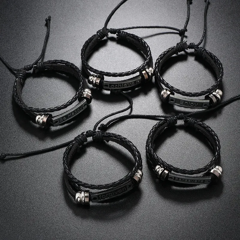Wholesale Men's Vintage Handwoven Versatile Leather Bracelet
