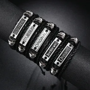 Wholesale Men's Vintage Handwoven Versatile Leather Bracelet