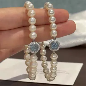 Wholesale Mermaid's tears navy blue sapphire artificial pearl beaded bracelet light luxury niche design bracelet