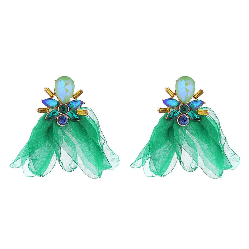 Wholesale Mesh Flower Alloy Diamond Earrings