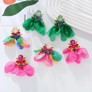 Wholesale Mesh Flower Alloy Diamond Earrings