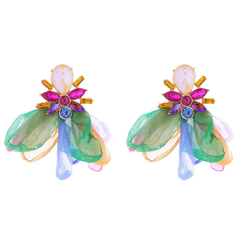 Wholesale Mesh Flower Alloy Diamond Earrings
