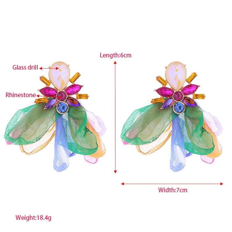 Wholesale Mesh Flower Alloy Diamond Earrings