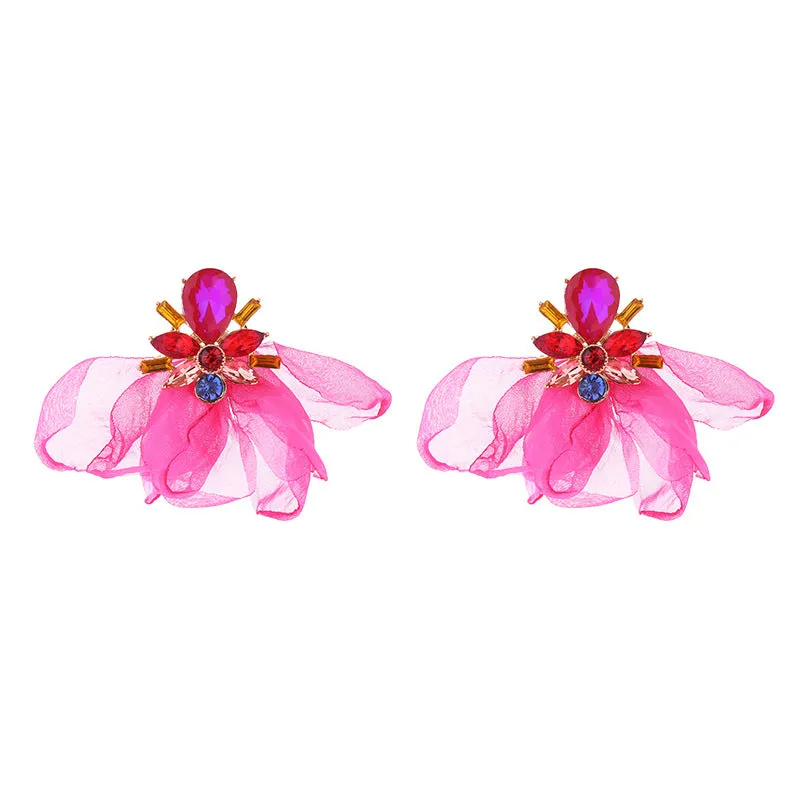 Wholesale Mesh Flower Alloy Diamond Earrings