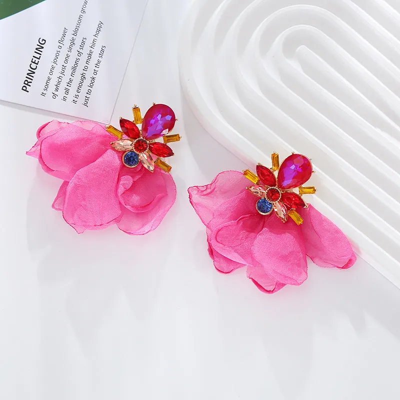 Wholesale Mesh Flower Alloy Diamond Earrings