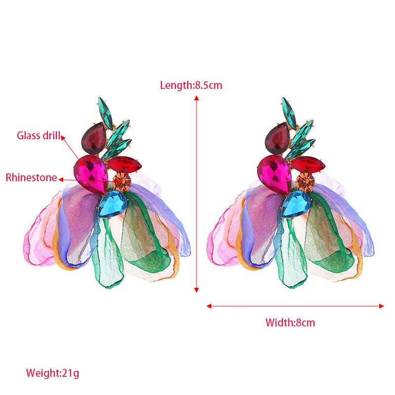 Wholesale Mesh Flower Alloy Diamond Long Tassel Earrings