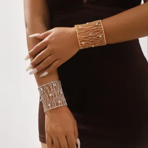 Wholesale Mesh Wire Braided Exaggerated Punk Style Diamond Open Bracelet