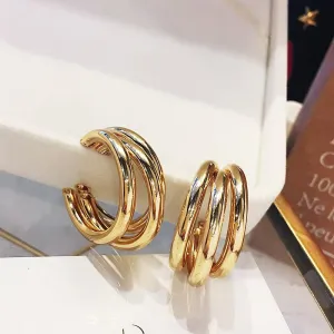 Wholesale Metal Cool Style C-shaped Diamond Studded Retro Style Earrings