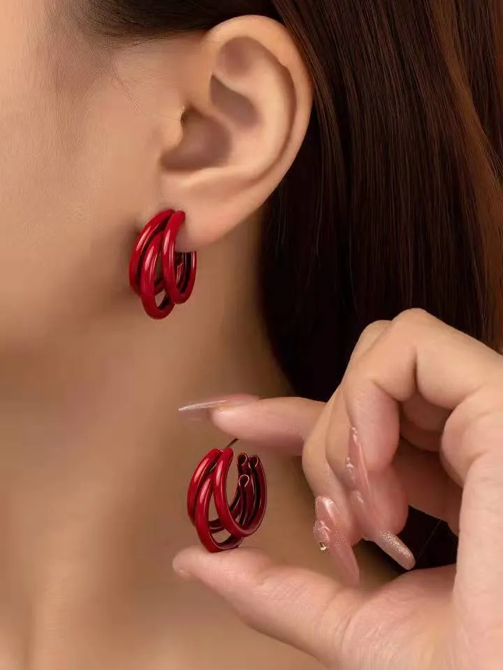 Wholesale Metal Cool Style C-shaped Diamond Studded Retro Style Earrings