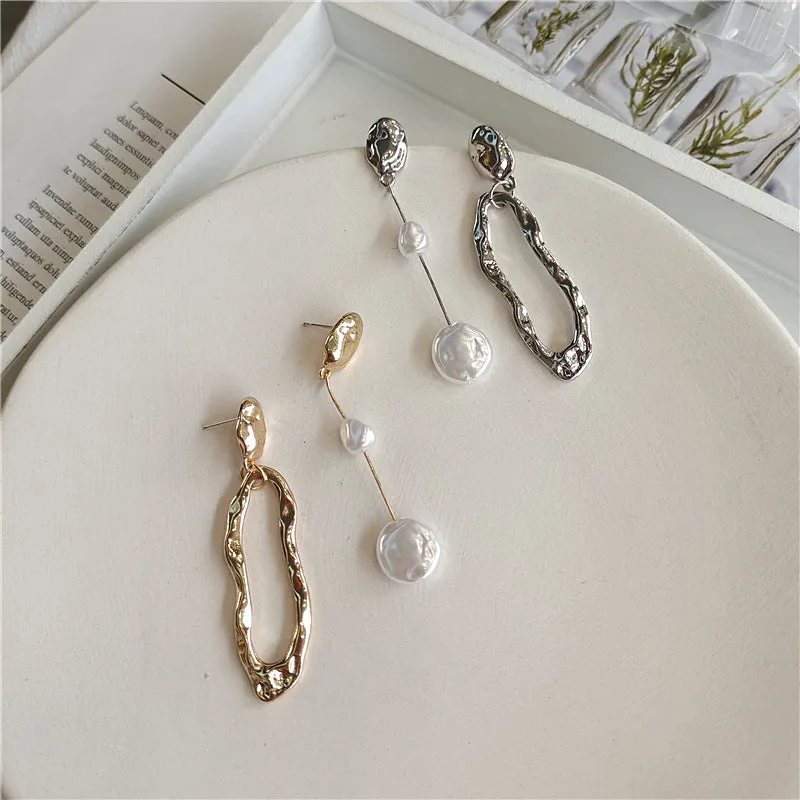 Wholesale Metal Geometric Pearl Earrings Asymmetric Earrings