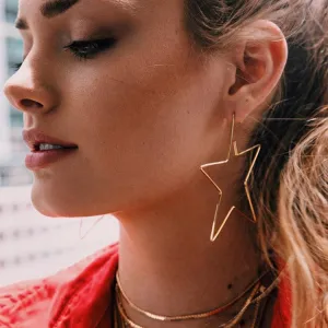 Wholesale Metal Hollow Five Pointed Star Earrings