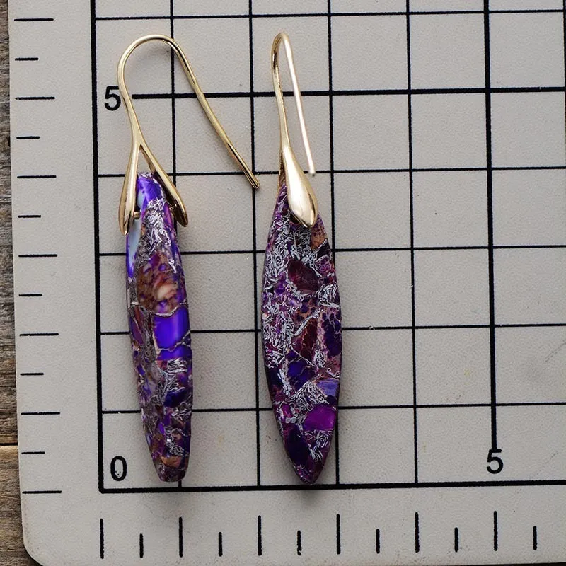 Wholesale Metal Imperial Stone Leaf Shape Earrings Natural Stone Jewelry