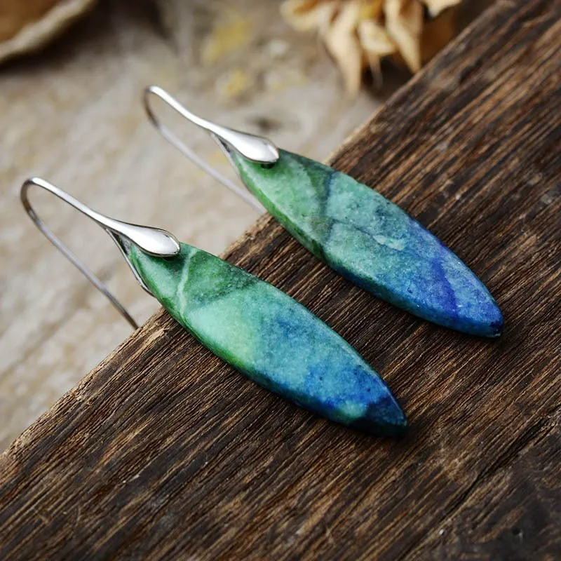 Wholesale Metal Imperial Stone Leaf Shape Earrings Natural Stone Jewelry