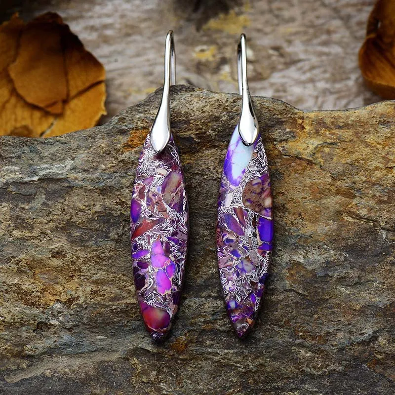 Wholesale Metal Imperial Stone Leaf Shape Earrings Natural Stone Jewelry