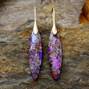 Wholesale Metal Imperial Stone Leaf Shape Earrings Natural Stone Jewelry
