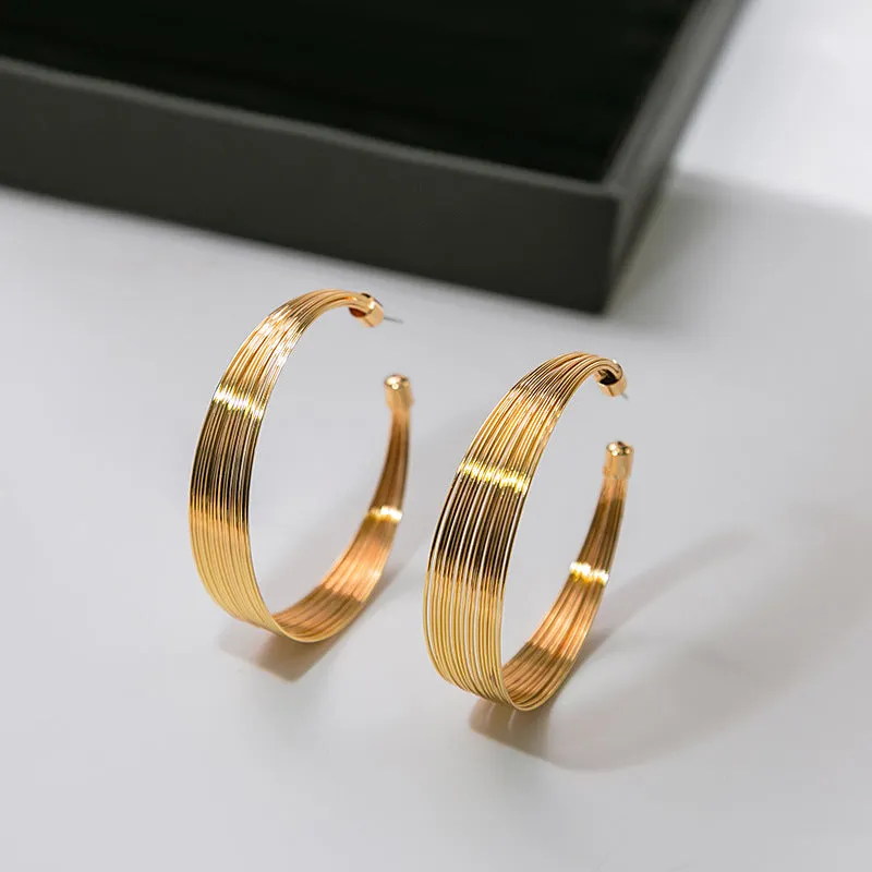 Wholesale Metal Multi-layer Earrings C-shaped Brushed Earrings