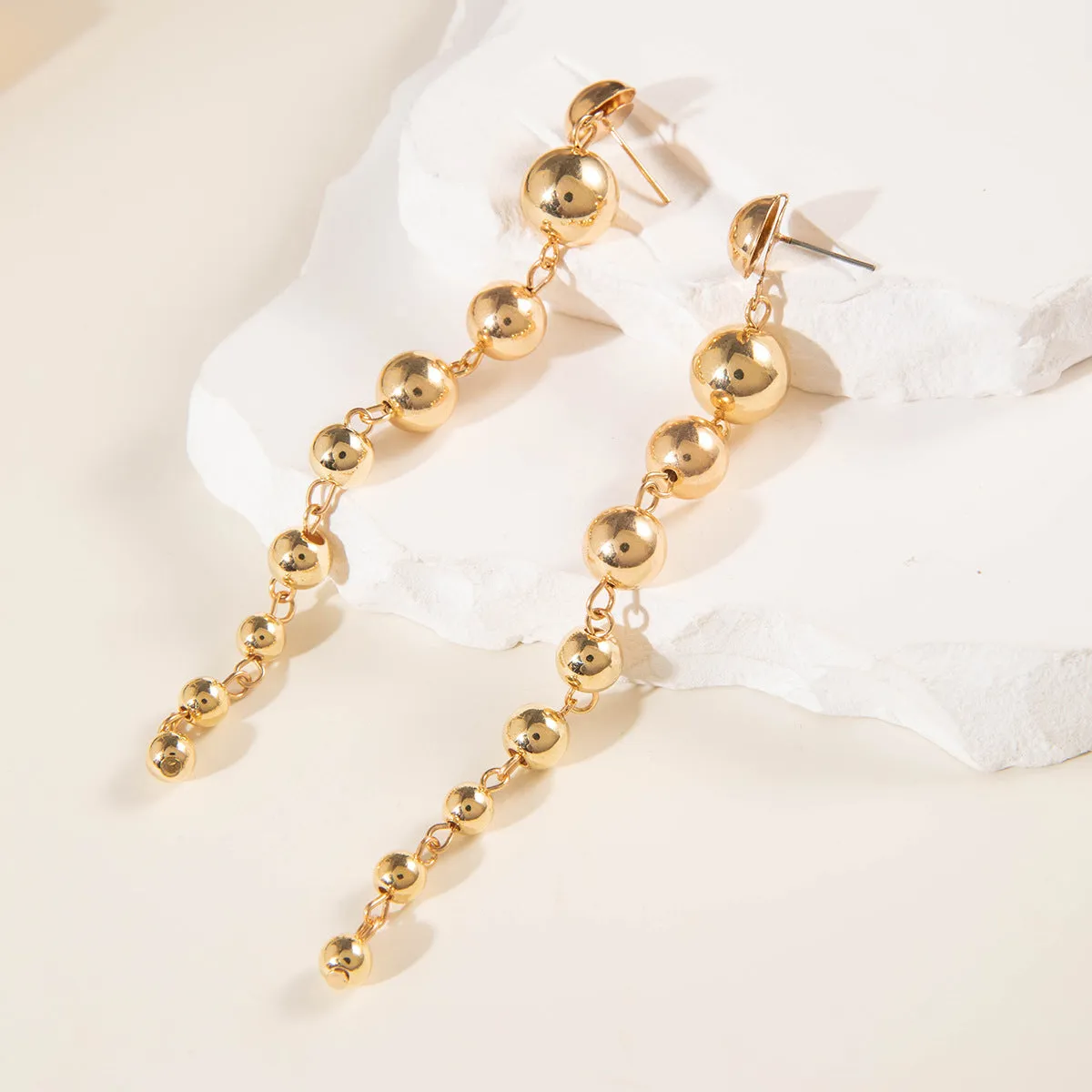 Wholesale Metal round beads fashion retro personality geometric tassel long earrings