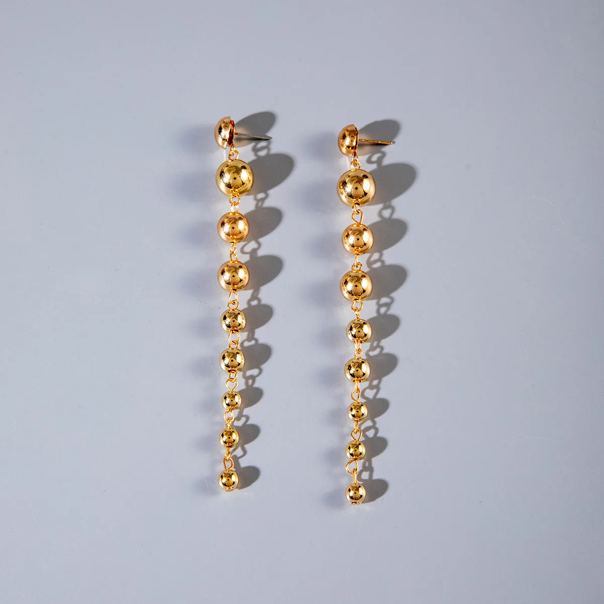 Wholesale Metal round beads fashion retro personality geometric tassel long earrings