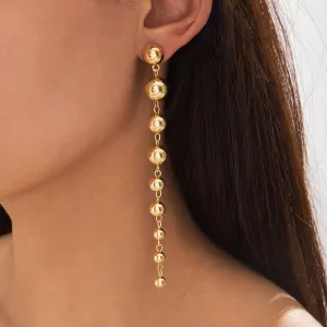 Wholesale Metal round beads fashion retro personality geometric tassel long earrings