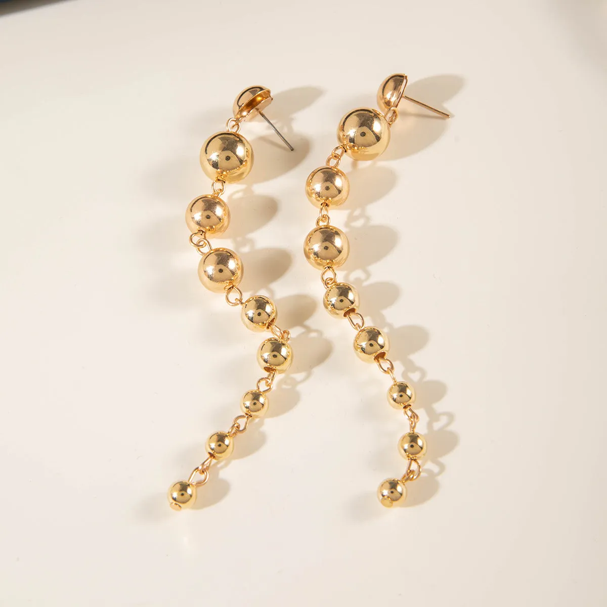 Wholesale Metal round beads fashion retro personality geometric tassel long earrings