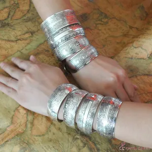 Wholesale Miao Silver Bohemian Carved Wide Bracelet