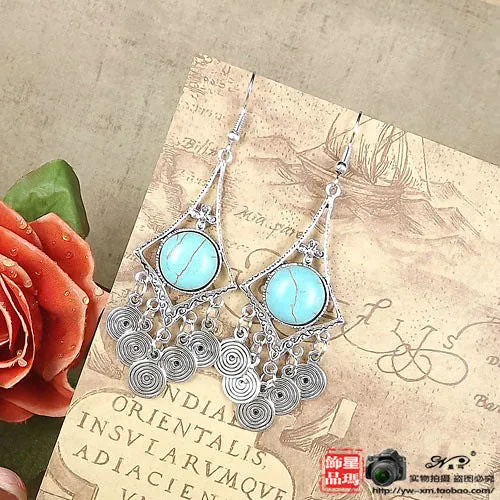 Wholesale Miao Silver Ethnic Style Retro Turquoise Water Drop Earrings