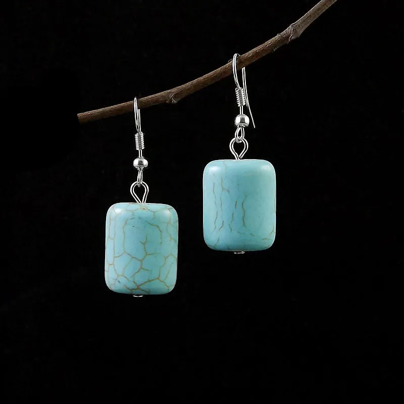 Wholesale Miao Silver Ethnic Style Retro Turquoise Water Drop Earrings
