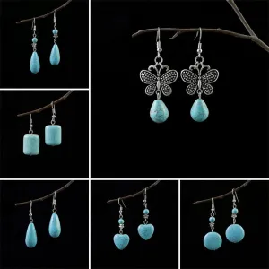 Wholesale Miao Silver Ethnic Style Retro Turquoise Water Drop Earrings