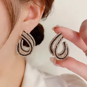 Wholesale Micro Inlaid Full Diamond C-shaped Copper Earrings