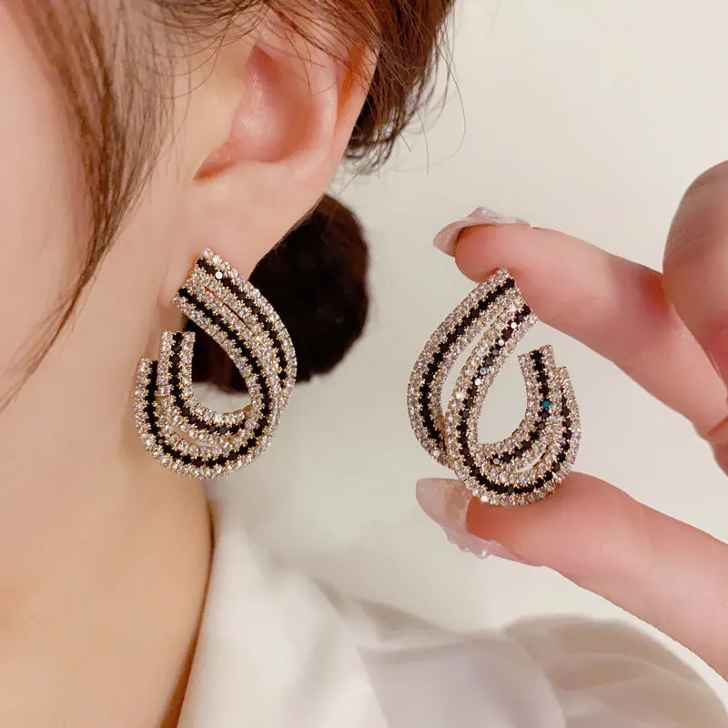Wholesale Micro Inlaid Full Diamond C-shaped Copper Earrings