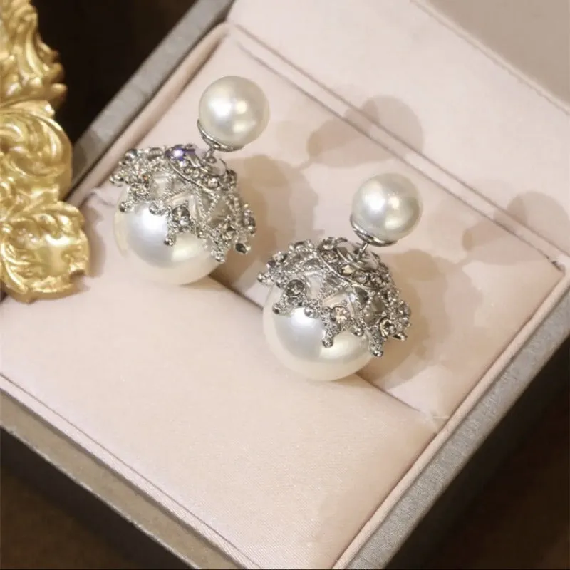 Wholesale Micro Inlaid Zircon Pearls with Copper Earrings Worn Before and After Wearing