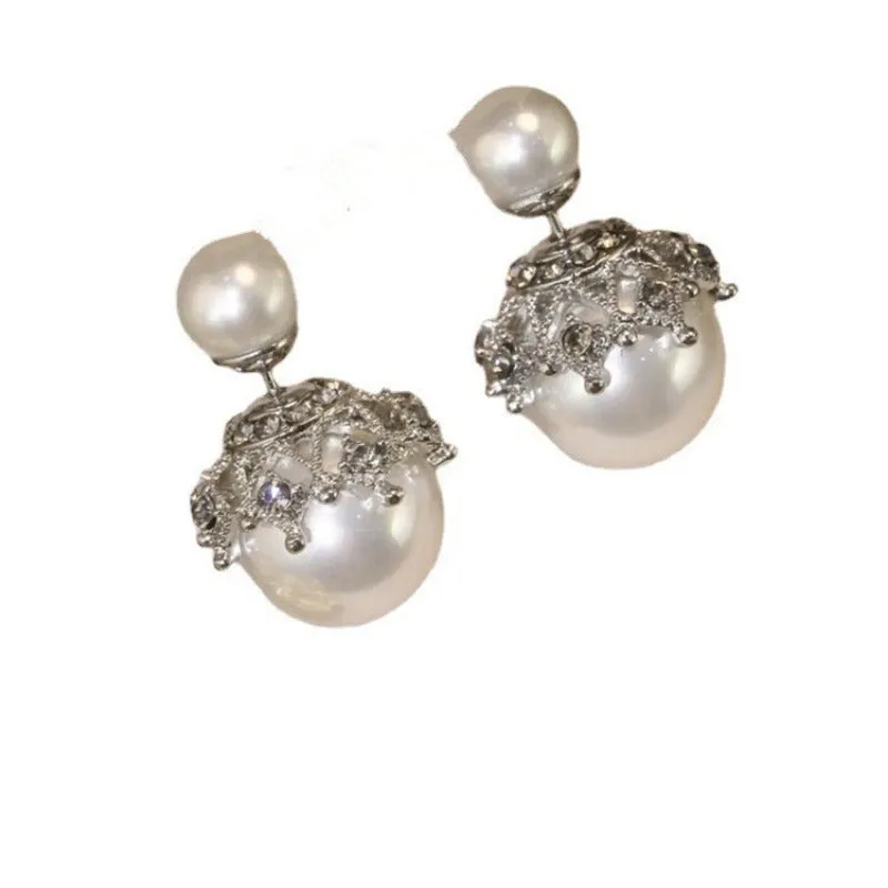 Wholesale Micro Inlaid Zircon Pearls with Copper Earrings Worn Before and After Wearing